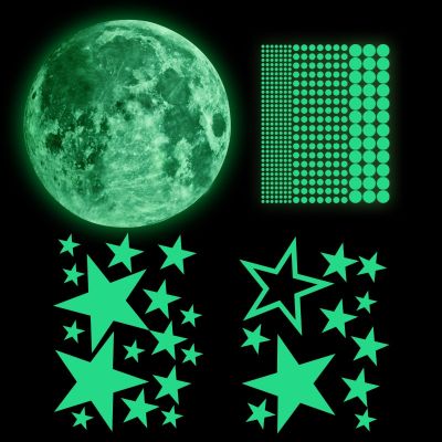 [24 Home Accessories] 435ชิ้น Shine In The Darkness Luminous Moon Star Dot สติ๊กเกอร์ติดผนังเรืองแสงสติ๊กเกอร์ติดผนังตกแต่งสิ่งแวดล้อมขายดี
