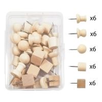 30 Pcs Creative Wooden Push Pin Set Paper Photo Memo Document Steel Tack Postcard Push Pin for Home DIY Photo Wall Clips Pins Tacks