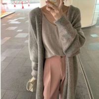 New 2021 autumn Soft Comfy Oversized Warm Mink Fur Velvet Cardigan Elegant women Knitted Outwear sweaters