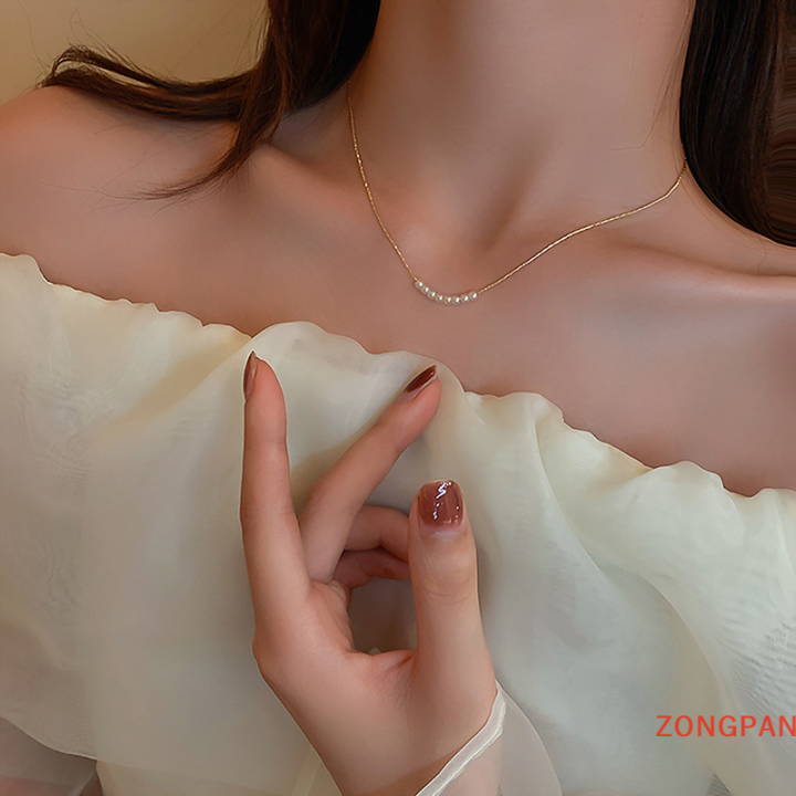 zongpan-สร้อยคอมุกแบบเบาหรูหราสร้อยคอแบบห่วงโซ่ติดคอสำหรับผู้หญิงสร้อยคออเนกประสงค์แบบเรียบง่ายเครื่องประดับแฟชั่น