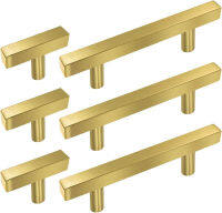 20 Pack Sunriver Hollow Brushed Brass Golden Square Bar Cabinet Handles Pulls 10pcs Gold Hardware Cabinets Pulls 5" and 10pcs Stainless Steel 2" Cabinet Handles T Bar Pulls for Bathroom