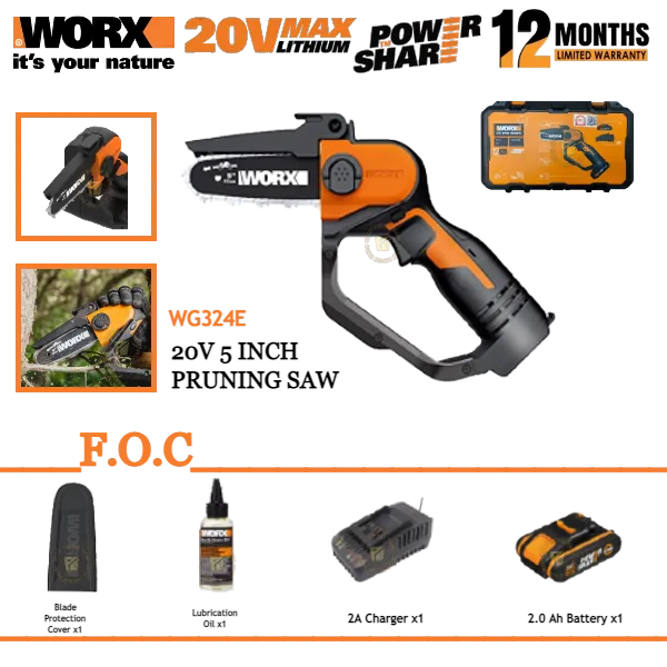 WORX WG324E 20V 5 inch Handed Cordless Pruning Saw Lazada