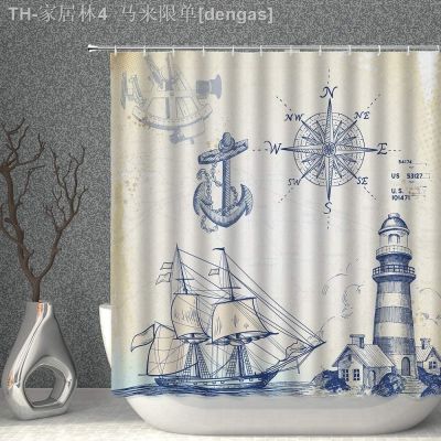 【CW】✼☍☫  Shower Curtain Europe Sailboat Lighthouse Compass Fabric Polyester Curtains with