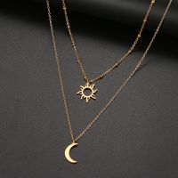 Stainless Steel Fashion Pendant Multi-layer Style Sun Totem Moon Beaded chain Necklace For Women Jewelry Party Friend Gifts NEW