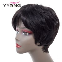 Straigh Human Hair Wigs For Black Women Non-Remy Short Full Machine Wig Color 1B Glueless Brazilian Hair Wig 4" Fast Delivery Gift ของขวัญ ของขวัญ