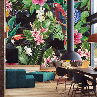 Custom 3D Tropical Rain Forest Parrot Leaf Photo Mural Wallpaper Living Room Restaurant Cafe Bar Backdrop Wall Painting Frescoes