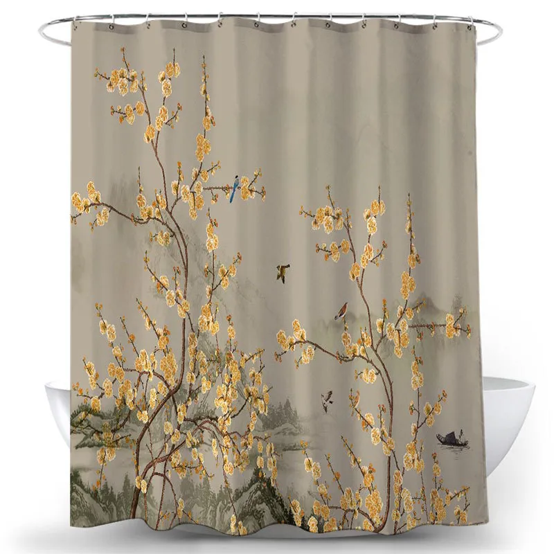 Besting 3d Flower And Animal Print Chinese Style Shower Curtain Set Hook Natural Landscape Home Decoration Bathroom Curtains Lazada Decoration Bathroom Curtains Lazada, Animal Print Shower Curtain Set