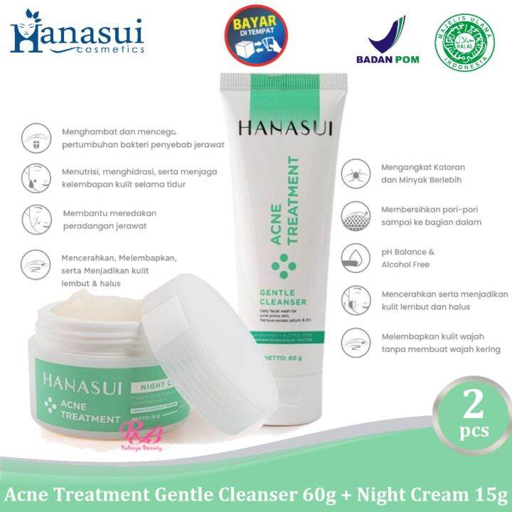 HANASUI ACNE Treatment Paket 2 Ekonomis ( Gentle Cleanser 60 g + Night