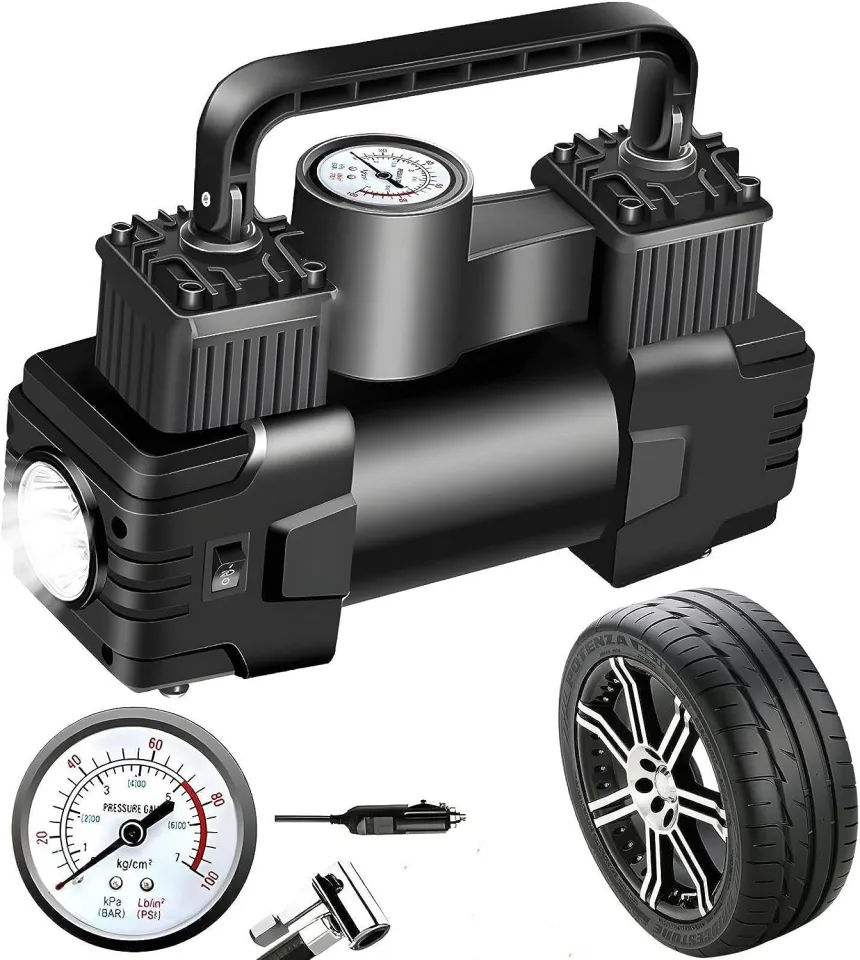 Tire Inflator Portable Air Compressor Pump for Car 12V DC and Home 110V AC  with Analog Pressure Gauge (AC/DC)