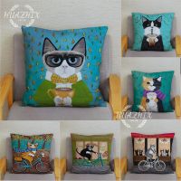 Cartoon Cycling Cat Pattern Peach Skin Pillowcase Super Soft Comfortable House Decoration Aesthetic Suitable Living Room Bedroom