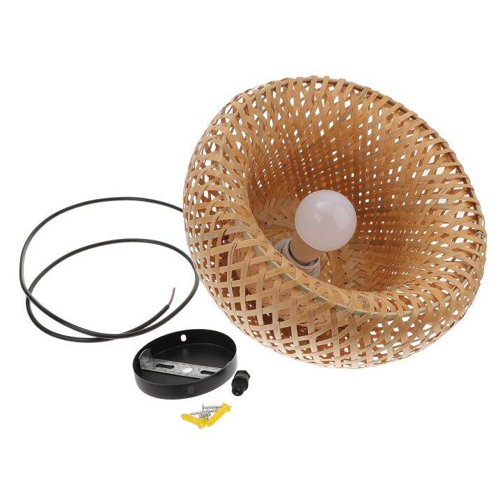 Plug In Cord Pendant Lamp Wicker Rattan Hanging Light With Bamboo