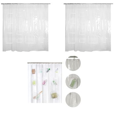 Waterproof Shower Curtain Liner with Pockets for Touchscreen Devices Bathroom Multifunctional Clear Phone Tablet Holder