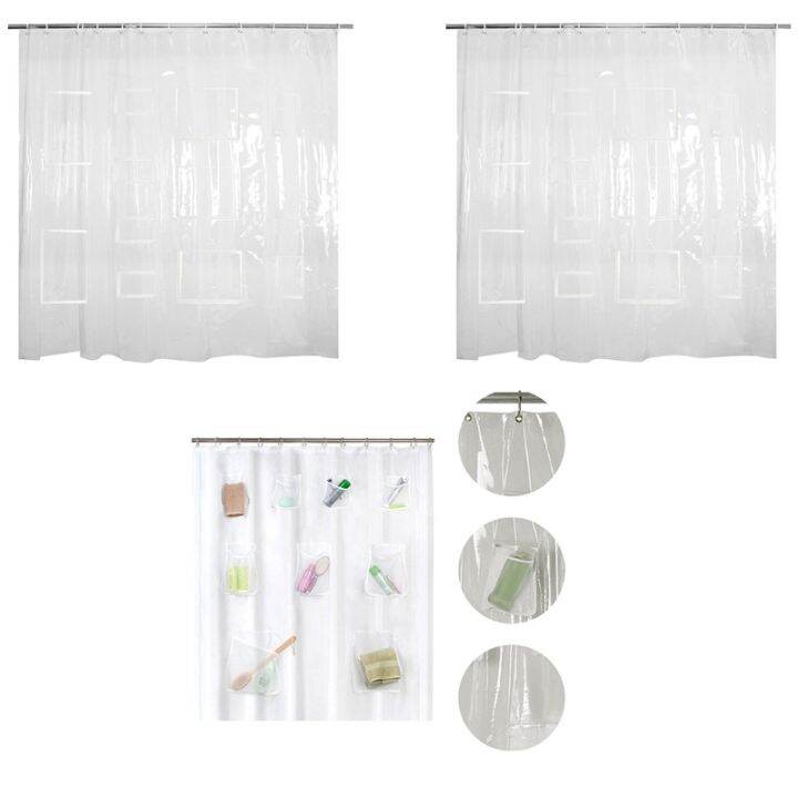 waterproof-shower-curtain-liner-with-pockets-for-touchscreen-devices-bathroom-multifunctional-clear-phone-tablet-hold-wholesales