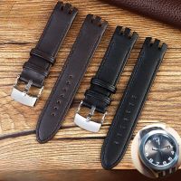 Curved Three Fork Leather Watch Strap For Swatch Yts401 402 409 713 Ytb400 Watch Band 20