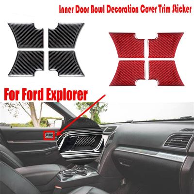 ▧ For Ford Explorer 2013-2018 Real Carbon Fiber Car Accessories Interior Parts Inner Door Bowl Decoration Cover Trim Sticker