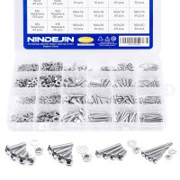 NINDEJIN 880pcs สกรูหัวจม สกรูซ็อกเก็ตหกเหลี่ยมสกรูหัวกลมแบนเล็กชิ้นสกรูสแตนเลส M 2 M 3 M 4 M 5