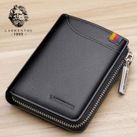 ZZOOI LAORENTOU Business Mens Short Wallet Small Card Holder Genuine Leather Fashion Coin Purse Casual Standard Clutch Money Bag Male