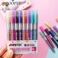 8 pcslot Creative DIY Double Line Pen Magic Outline Pen Art Album Highlighter Marker Pens for Painting Office School Supplies