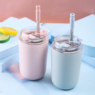 [HOT QIKXGSGHWHG 537] มินิความร้อนถ้วยด้วยฟางน่ารักถ้วยกาแฟแก้วเดินทางกระติกแบบพกพาสแตนเลสโฮมออฟฟิศกลางแจ้ง Drinkware ของขวัญ