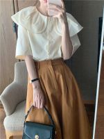 ♀✾♚ Chic ruffle collar short sleeve shirt women blouse top 50311