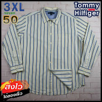 Tommy Hilfiger®แท้ อก 50 ไซส์ 3XL เสื้อเชิ้ตผู้ชาย ทอมมี่ ฮิลฟิกเกอร์ สีครีม เสื้อแขนยาว เสื้อใส่เที่ยวใส่ทำงานสวยๆ