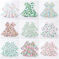 Girlymax Spring St. Patricks Day Baby Girls Kids Clothing Milk Silk Clover Shape Shamrock Twirl Dress Knee Length