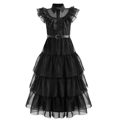 Wednesday Addams Cosplay For Girl Costume 2023 New Vestidos For Kids Girls Mesh Party Dresses Carnival Costumes 5-14 Years Old