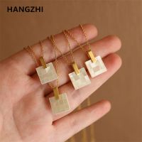 HangZhi Simple White Shell Square Mosaic Geometric Pendant Titanium Steel Necklace Elegance for Women Party Jewelry 2023 New Headbands