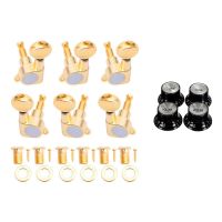 Guitar Knobs 2 Volumes and 2 Tones Silver Top Hat Bell &amp; 6 Guitar Tuning Pegs Tuner Touches Strings Button 3L + 3R Gold