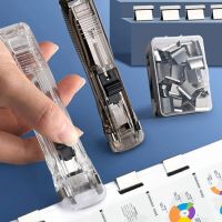 Metal Clip Push Staple Hand Paper Clipper with Refill Fixing Organizing Stapler Reusable Push Clamp for Document File Stationery Staplers Punches