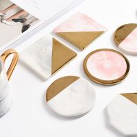 【CC】 Electroplate Gold Marble Coaster 1pc Pink Gray Color Cup Table Placemats  Decoration Anti-slipt