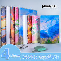 สมุดบันทึก A5/B5 [4เล่ม/ชุด] เส้นแนวนอนสีเบจหน้าด้านในเพิ่มความหนา ปกการ์ตูนน่ารัก