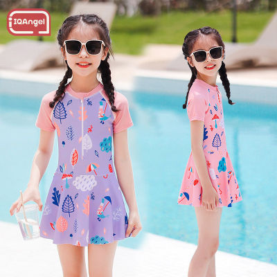 IQANGEL Childrens swimsuit, girl baby foreign style small medium big child, one-piece students swimsuit training swimsuit summer cartoon, broken flowers, high elasticity, small fresh