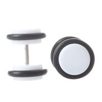 2pcs 18G Ear Studs with 00G Acrylic Fake Ear Plug Taper Stretcher with O-rings - White