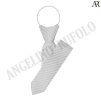 ANGELINO RUFOLO Zipper Tie 5CM.(NZSL-พื้นทอ) เนคไทสำเร็จรูป ผ้าไหมทออิตาลี่คุณภาพเยี่ยม ดีไซน์ Woven Stripes สีเทา/สีฟ้า