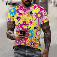 2023 new2023 Hot Sale Flower Fashion 3D Printing T-shirt Short-sleeved Casual Round Neck Top Mens Clothing