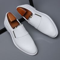 White Leather Shoes Mens Leather Spring Breathable 2022 New Formal Business Derby Shoes Man Casual English Shoes For Men