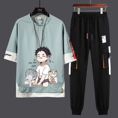 【Ready】🌈 suit mens summer two-piece suit 22 new y brand short-sed t- personali casl suit s