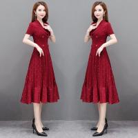 ร้อน, ร้อน★Chiffon dress fashionable middle-aged womens summer 2021 new temperament minus age mother covered belly show thin skirt