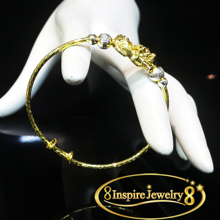 inspire-jewelry-กำไลปี่เซี้ยะ-สองกษัติรย์-มีเม็ดอิตาลีประดับสองเม็ดข้างซ้ายขวา-ปรับไซด์ได้-เด็กใส่ได้-ผู้ใหญ่ใส่ได้