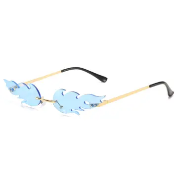 Bold Fire Flaming Shape Color Tinted Lens Rimless Flames Sunglasses D0 -  zeroUV