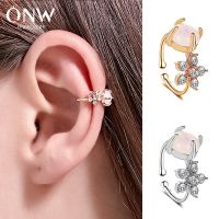 [COD] Korean version of the new diamond flower earrings sweet and versatile pink glass bead ear clips personalized womens bone clips