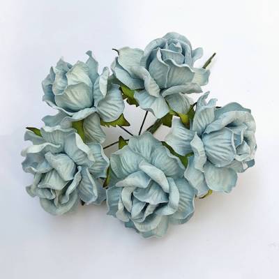 5 ดอก /  ดอกไม้กระดาษ (ฟ้า BU1) ดอกไม้ประดิษฐ์ ดอกกุหลาบ 45 มม  ดอกไม้กระดาษสา ดอกไม้ทำมงกุฎ