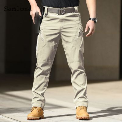 ขนาดพิเศษกางเกงกางเกงลำลองผู้ชายสำหรับฤดูร้อน,กางเกงขายาวมีกระเป๋ามีซิปแบบผู้ชายกางเกงการพักผ่อนกลางแจ้งสีดำสีกากี