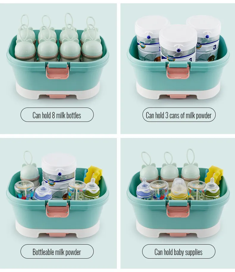 1pc Baby Bottle Organizer Box With Lid, Dustproof Water Cup Drip Rack,  Storage Box For Baby Bowl And Cutlery, Plastic Container