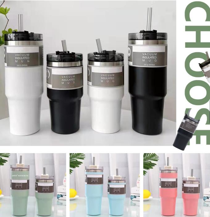 Vacuum stainless steel thermos cup straw tumbler vacuum cup 600ml large