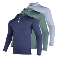 Men Golf Shirts Leisure Long Sleeve Shirt Golf Wear Fitness Breathable T-Shirt Golf Clothing Gym Badminton Sports Shirt Blue