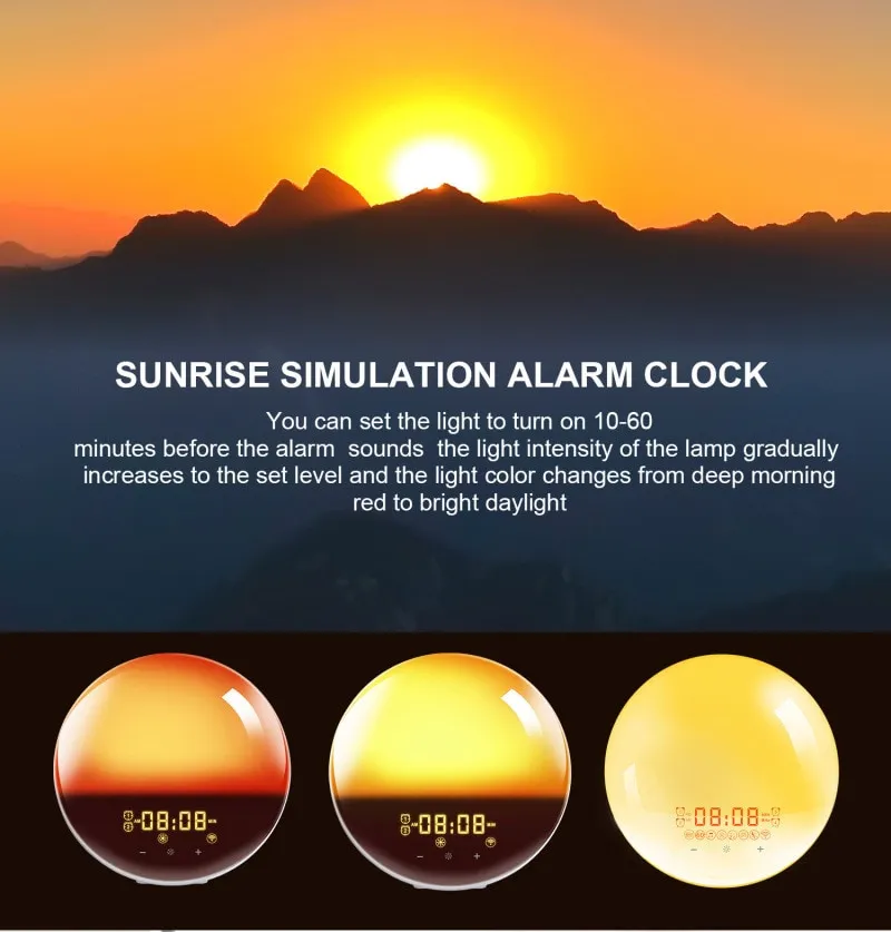 Smart WIFI Night Light Digital Wake Up Light Workday Alarm Clock Sunrise/Sunset  Smart Life APP Control Niditon