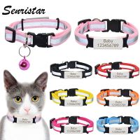 【CW】 Personalized Nameplate Cat Collar Bell Necklace Safety Reflective Nylon Custom Engraved ID Name Tag Cat Collar Puppy Pet Collar