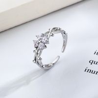 925 silver Korea Women Ring Vine Twine Inlaid Zircon Flower Shiny Party Gift